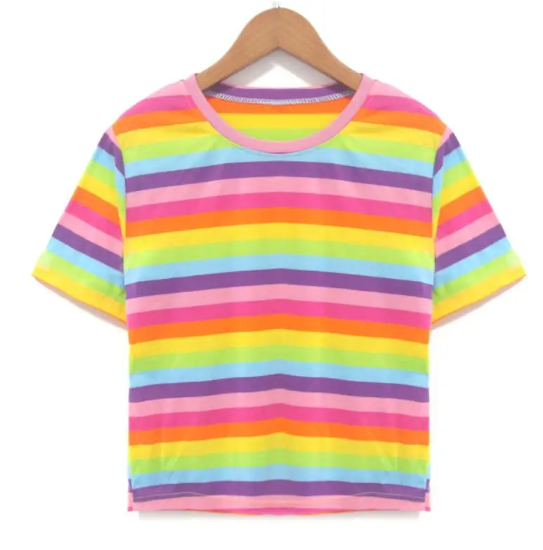 2018 Summer New Rainbow Stripe Short T Shirt-in T-Shirts from Women's ...