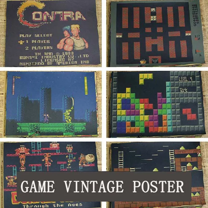 

COSY MOMENT Game Vintage Poster Contra /Dinosaur Fighting Tornado/ The King. of Fighter 97 /Tank World War Kraft Poster QT366