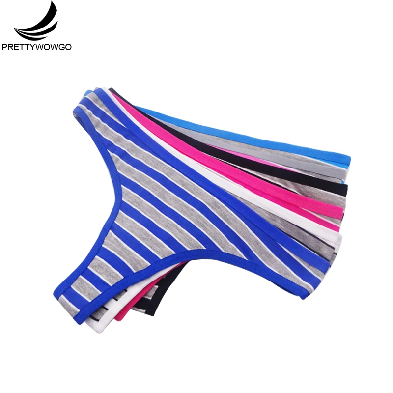 

Prettywowgo 6 Pcs New Arrival 2020 Sexy G String Thong Women Striped Cotton Underwear 7369