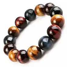 Top Quality Natural Colorful Tiger Eye Gemstone Round Beads Stone Bracelet 14mm Bangles Women Men Reiki Crystal Jewelry AAAAA 14mm precious natural blue kyanite gems stone cat eye big round crystal beads jewelry powerful stretch men bracelet