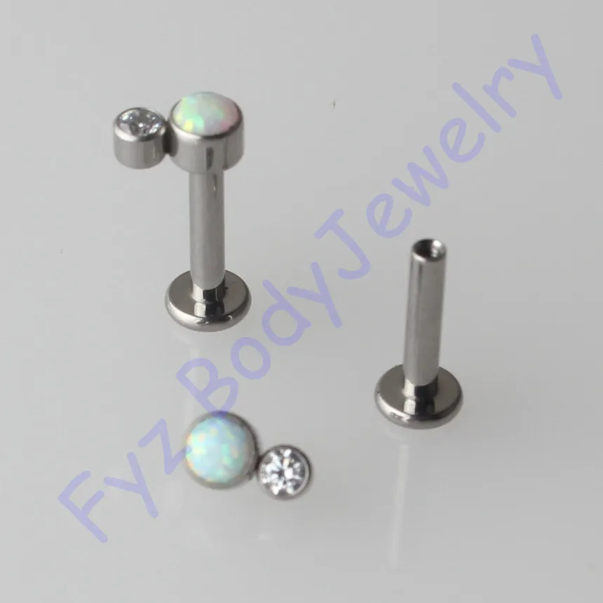 

G23 Titanium Labert Lip Percing 14G 16G Internal Thread Crystal CZ With Opal Ear Tragus Cartilalges Stud Earring Body Jewelry