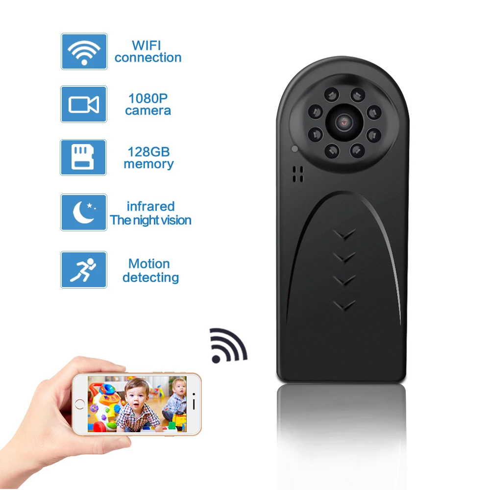 

Mini WiFi Camera HD 1080P Wireless Home Security Small Nanny Cam with Night Vision Motion Detection Portable Body Worn Camera