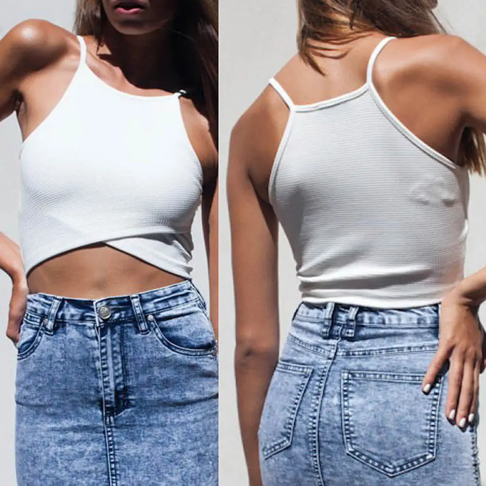 Women Plain White Strap Bralette Bra Bustier Tube Crop Tank Top Cami