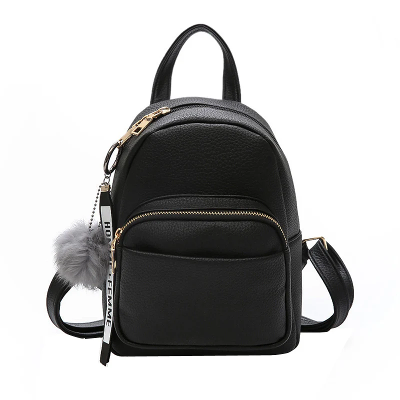 

Female Soft PU Leather Mini Backpacks Students Fuzzy Ball Pendant Shoulder Schoolbags Women Fashion Small Travel Bags