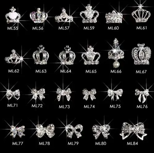 

100PCS/Lot CROWN RHINESTONES NAIL ART DECORATION 3D CHARM ALLOY SILVER GEMS JEWELLERY