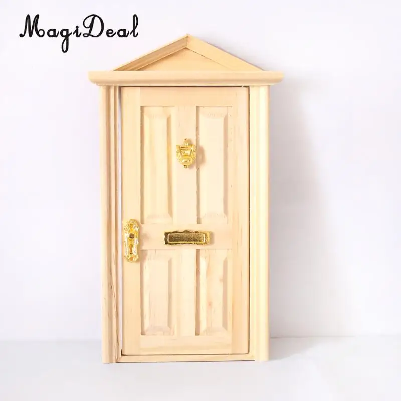 MagiDeal 1/12 Dolls House Miniature Wooden Steepletop Door with Hardware for Dollhouse Bedroom Acce Pretend Play Cute Toy 9x18cm