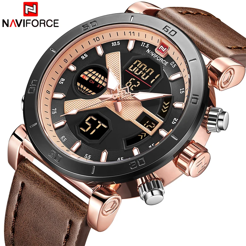NAVIFORCE Роскошные Брендовые мужские модные светодиодный цифровые кварцевые часы