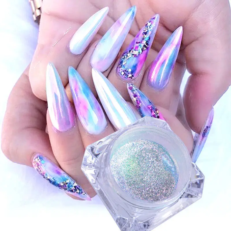 0,2 g/caja de unicornio camaleón clavo en polvo sirena Aurora iridiscente uñas polvo cromo pigmento DIY decoración de Arte de uñas