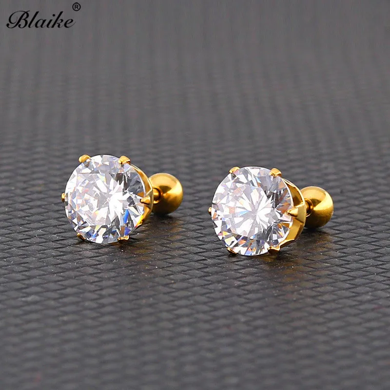 Женские серьги гвоздики из нержавеющей стали Blaike белые с фианитом AAA