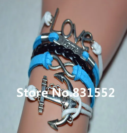 6Pcs High Quality 2015 New Retro Punk Style Anchor LOVE Infinity Leather Charm Bracelets Bangles Vintage Accessory For Women Men | Украшения