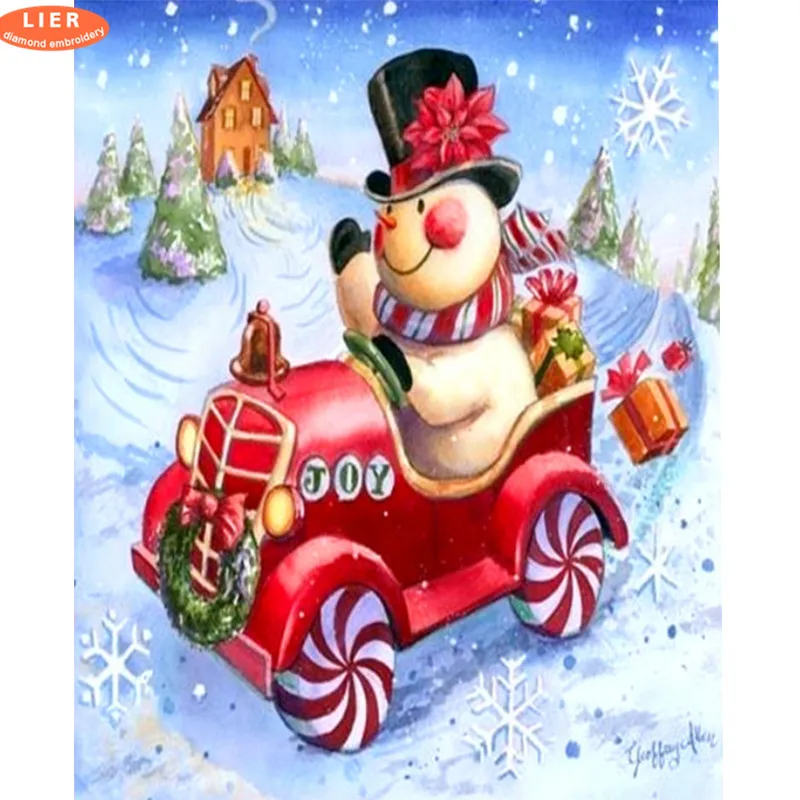 

LIER 5D DIY Diamond Painting Christmas Full Square Rhinestone Diamond Mosaic Driving a snowman Diamond Embroidery Cartoon H879