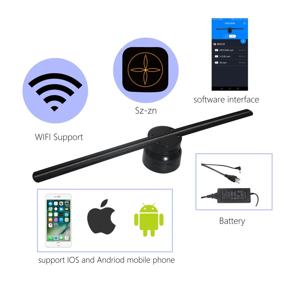 60CM Hologram Advertising Display With WiFi control Remote3D LED Fan Holographic Imaging Naked Eye commercial Holiday Decoration 60CM Hologram Advertising Display With WiFi control Remote3D LED Fan Holographic Imaging Naked Eye commercial Holiday Decoration