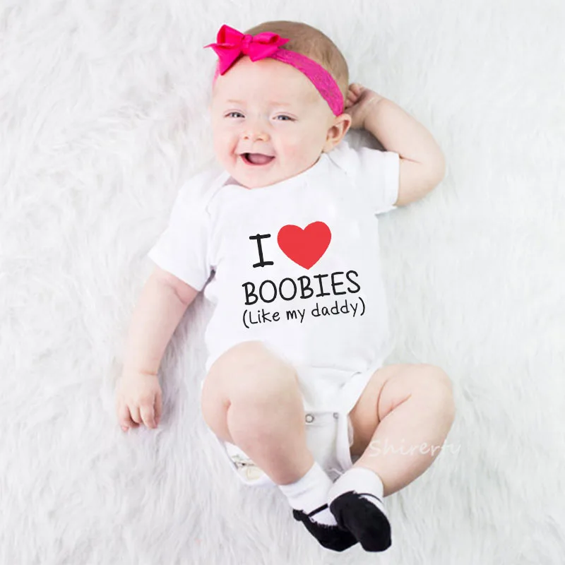 I Love Boobies Like My Daddy, детский летний комбинезон с буквенным принтом, хлопковый цельнокроеный милый комбинезон для новорожденных 0-24 месяцев