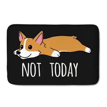 

Cute Entrance Home Doormats Black Corgi Dog Printed Flannel Bathroom Anti-slip Carpet Outdoor Kitchen Floor Mats Rugs