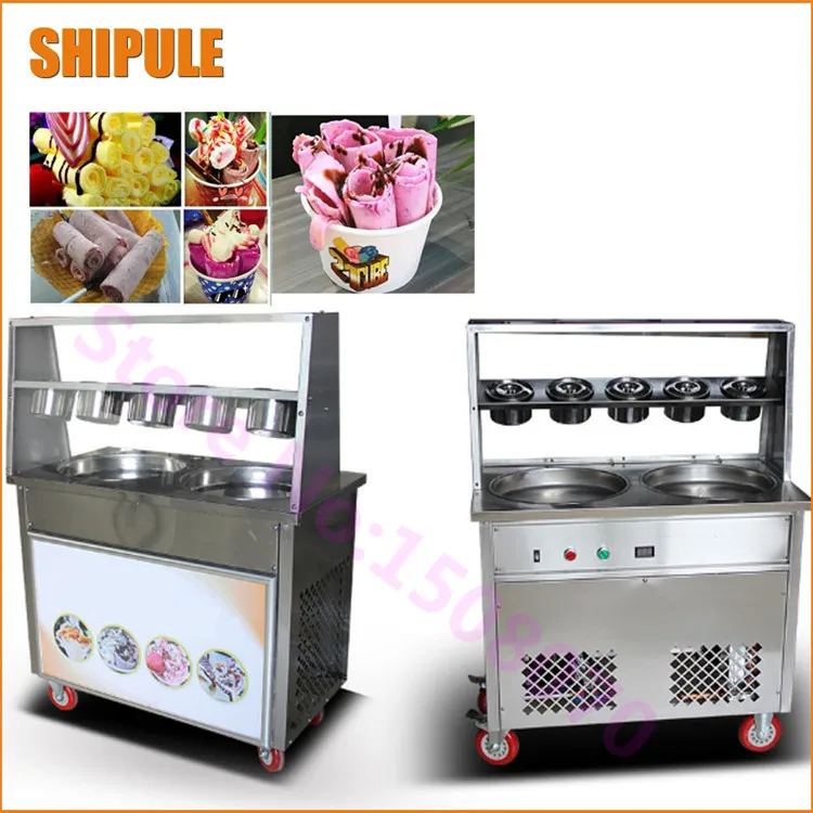 Commercial Double Round Rolled Fried Ice Cream Machine Fried Fruit Ice