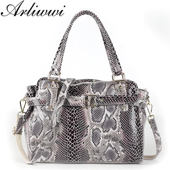 

Arliwwi Featured Real Leather Lady Serpentine Pattern Embossed Designer totes Snake Grain Genuine Leather handbags for Women