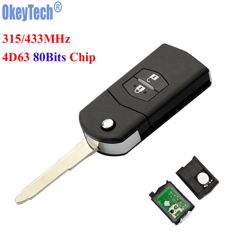 OkeyTech 2 кнопки 315 МГц 433 4D63 80 бит чип Складная флип проекция для Mazda 3 6 M3 M6 без