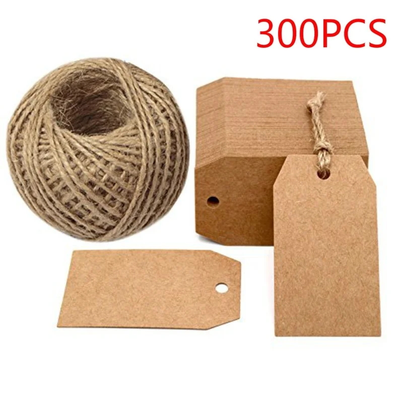 

300Pcs Kraft Paper Gift Tags 2 x 1inch Craft Tag with String Blank Hang for Packaging Price Tags Wedding Party Decoration