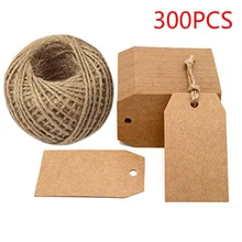 300 Uds. Etiquetas de papel Kraft de regalo 2x1 pulgadas etiqueta con cadena en blanco para colgar etiquetas de precio de embalaje decoración para fiesta de boda