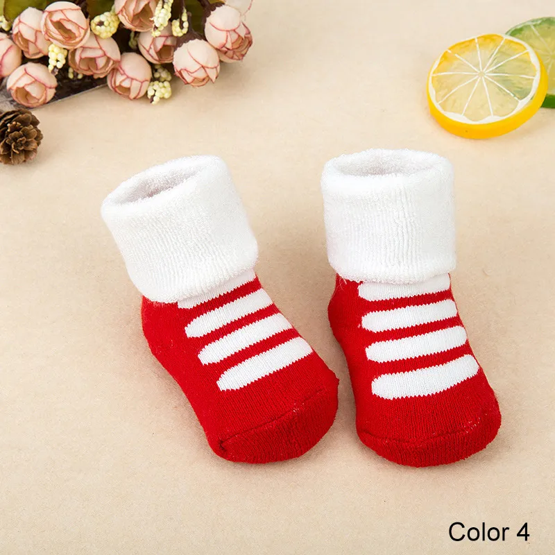 REAKIDS/Детские хлопковые носки для новорожденных девочек и мальчиков; сезон зима-осень; теплые махровые тапочки в полоску для малышей; новые брендовые Детские носки в горошек со звездами - Цвет: D