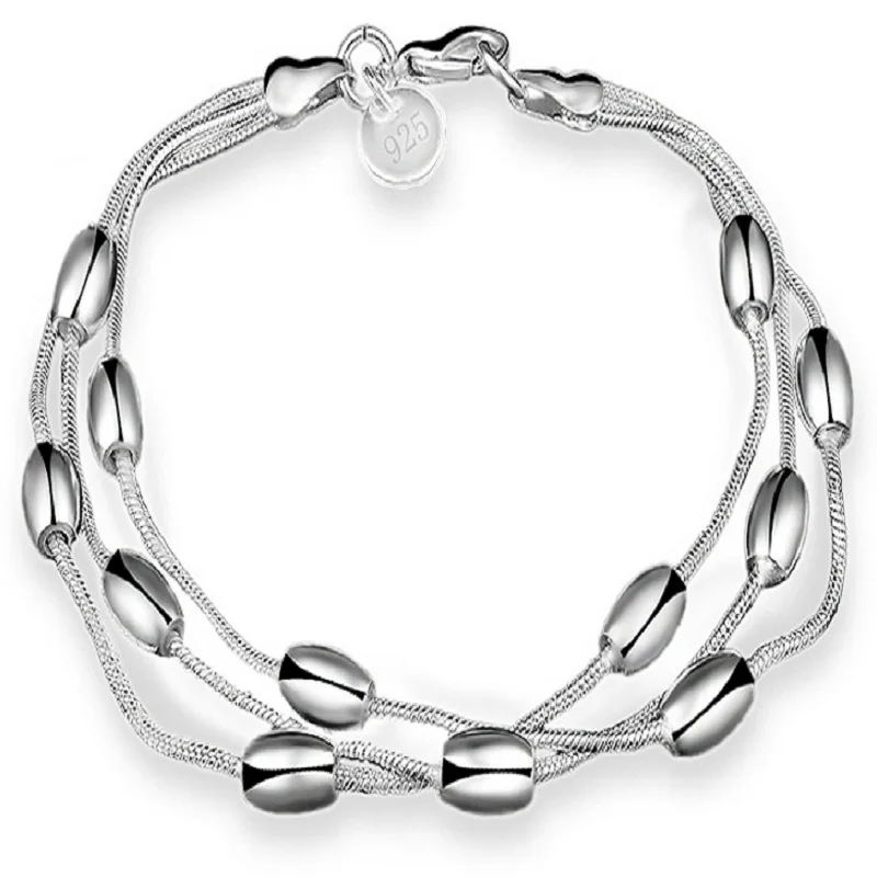 H236 925 silver bracelet, 925 silver fashion jewelry Three Line Gloss Ball Bracelet /azvajrca awjajnqa