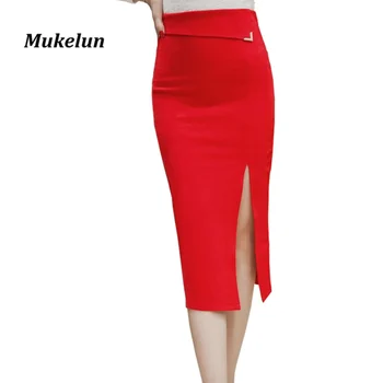 

S-5XL Women Sexy Pencil Skirt Plus Size Fashion Mid Calf Long Skirt Casual Bodycon Elegant Open Split Stretch Work Skirts
