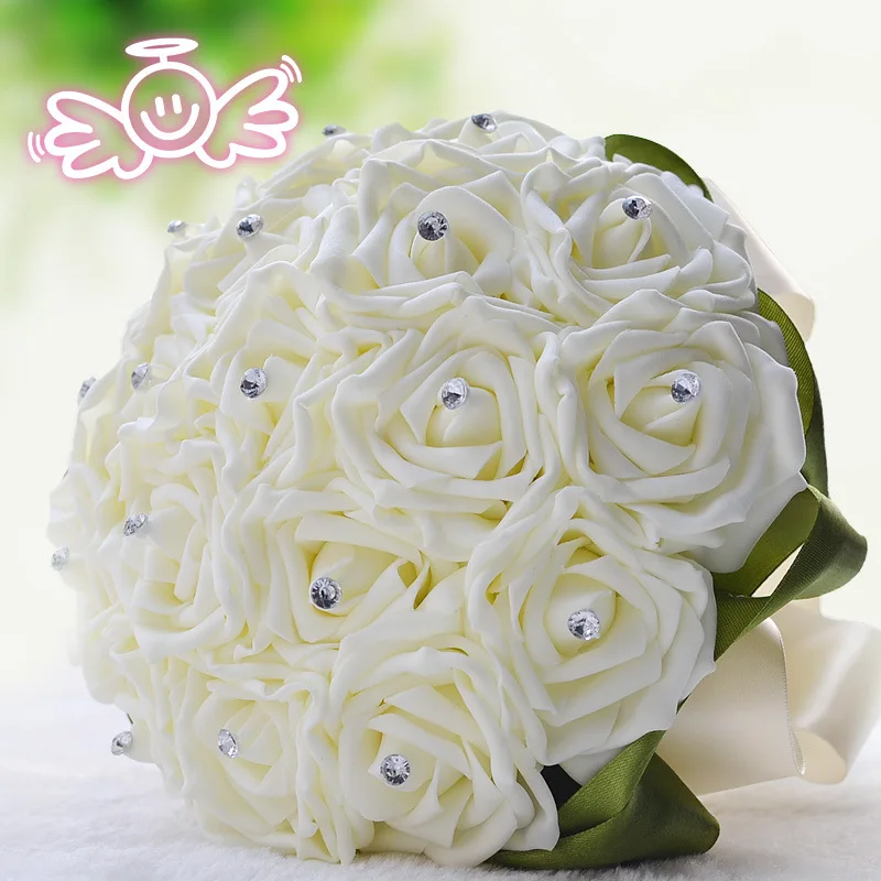 D&ampN Bridal Bouquet 2019 Round Anti-Diamond Cream Rose Ribbon Bow Artificial Simulation Wedding Burgundy Ramos De | Свадьбы и