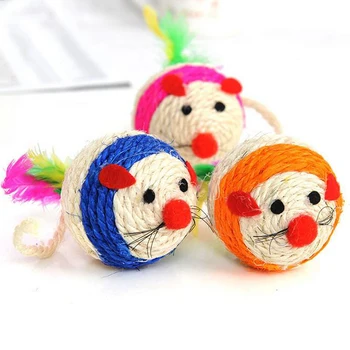 

3Pcs Funny Cat Toys Mouse Sisal Ball Rolling Scratching With Feather Pet Cat Dog Toys Diameter 6CM Random Color