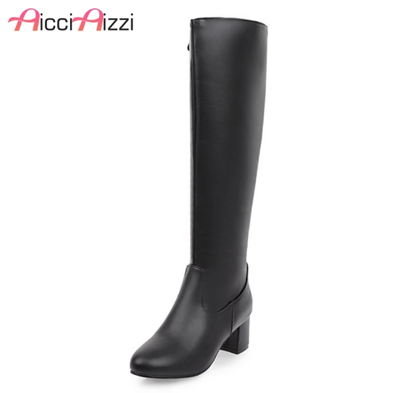 

ZALAVOR Size 31-45 Ladies High Heel Boots Women Round Toe Solid Color Knee Thick Heels Boot Party Dating Winter Botas Mujer