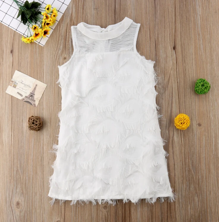 

Princess Fringed Jacquard Girls Dress Baby Kids Sleeveless Party Dress Tulle Tutu A Line Clothes Sundress Outfits