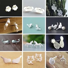 QIAMNI трендовая Сова свинья кошка птица лошадь Дельфин ананас серьги-гвоздики в виде кактусов для женщин подарок на день рождения Pendientes Bijoux