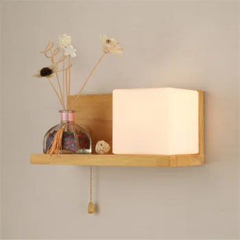 

Bedside Wood Wall Lamp Storage Rack E27 Socket Bed Room Light Frosted Glass Shade Modern Nordic Style Home Lights lw581157py