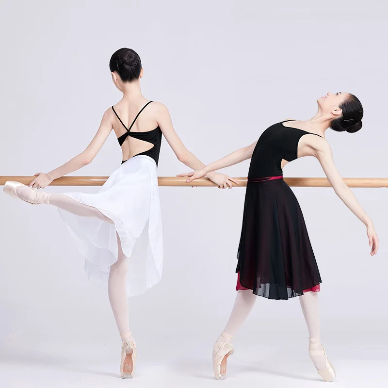 Long Wrap Ballet Skirt Women Lyrical Chiffon Ballet Dress 2 Layers Skirts Ladies Girls Two Layers Double Color Dance Wrap Skirt