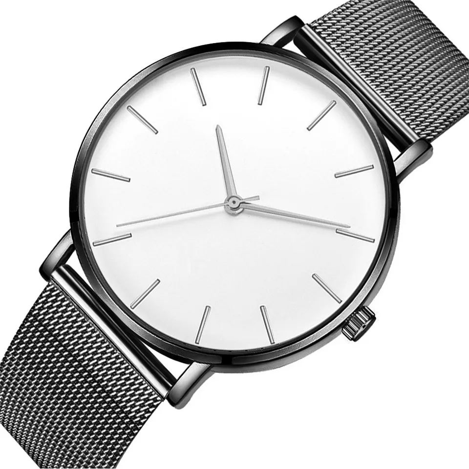 Ультратонкие женские спортивные часы с сетчатым ремешком в минималистическом стиле, часы из розового золота, женские часы, Regalos relojes para mujer, прямые продажи - Цвет: Black Silver white