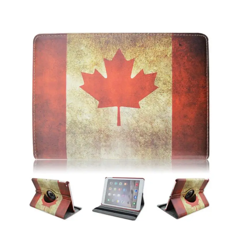 50pcs 360Degree Rotating Canadian Flag Multifunctional Cover for iPad 2 3 4 iPad mini 1 2