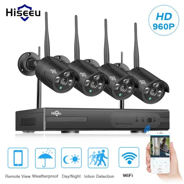 

Hiseeu Wireless NVR 960P HD Outdoor Home Security Camera System 4CH CCTV Video Surveillance NVR Kit HDD Wifi Camera Set black
