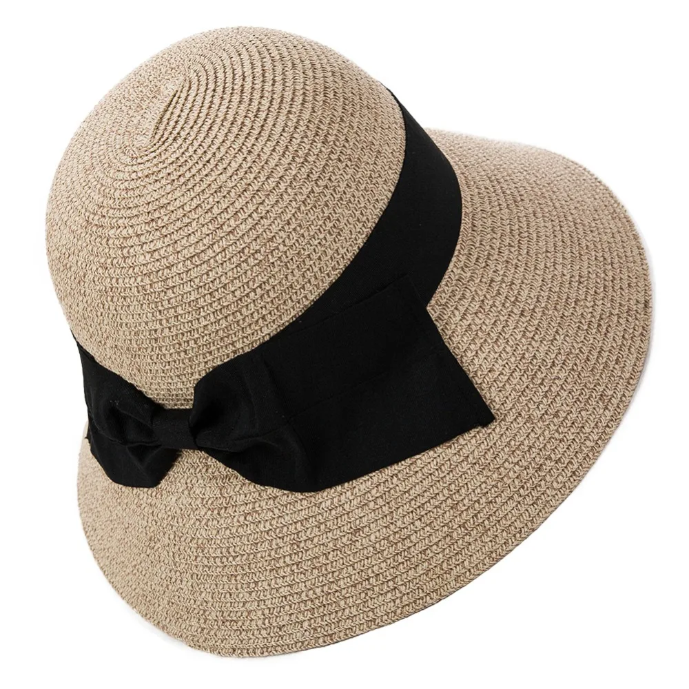 FANCET женская летняя широкополая соломенная шляпа от солнца с широкими полями, упаковываемая UPF50+ УФ Кепка, Пляжная Регулируемая соломенная шляпа с завязками на талии, мода 69087