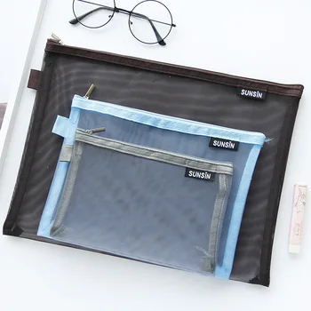 

1pcs Shangpai printing wind transparent grid zipper bag information kit student exam pencil stationery storage bag