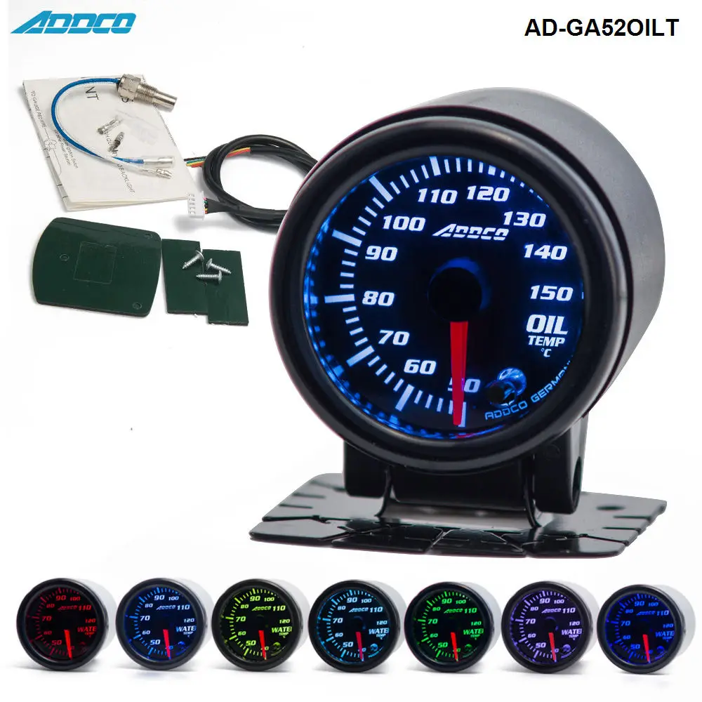 

Auto 2" 52mm 7 Color LED Smoke Face Oil Temp Meter Gauger With Sensor Car meter Gauge AD-GA52OILT