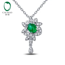 CaiMao 14KT/585 Белое золото 0.95ct изумрудно-0.45ct Бриллиант круглой огранки Обручение украшение-подвеска с драгоценными камнями