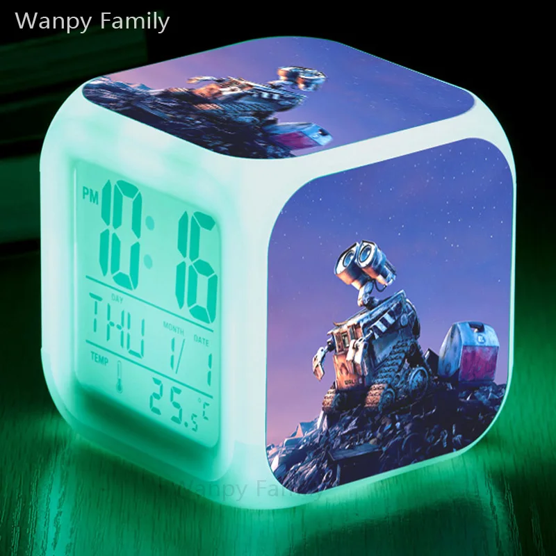 Solar robot Wall E Alarm Clocks,Glowing LED Color changing digital