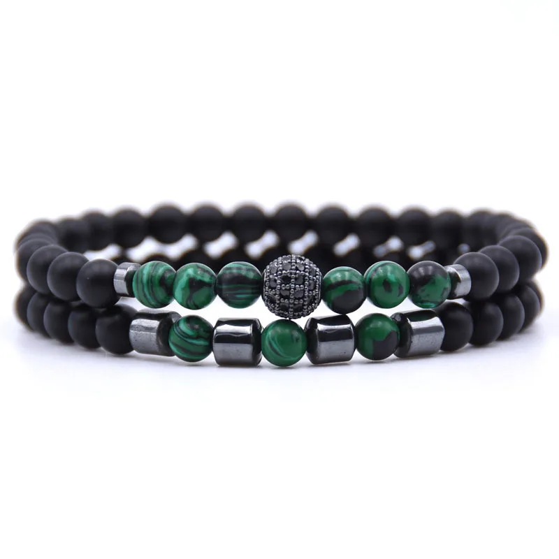 

2pc/sets Natural stone Bracelet Micro Pave CZ 8mm Disco Ball Charms Bracelets 12 styles fashion jewelry