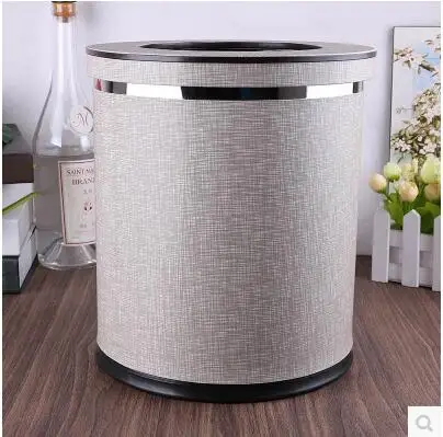 

European10L round double-layer metal leather trash garbage waste rubbish bin storage bucket dustbin for home hotel PLJT002