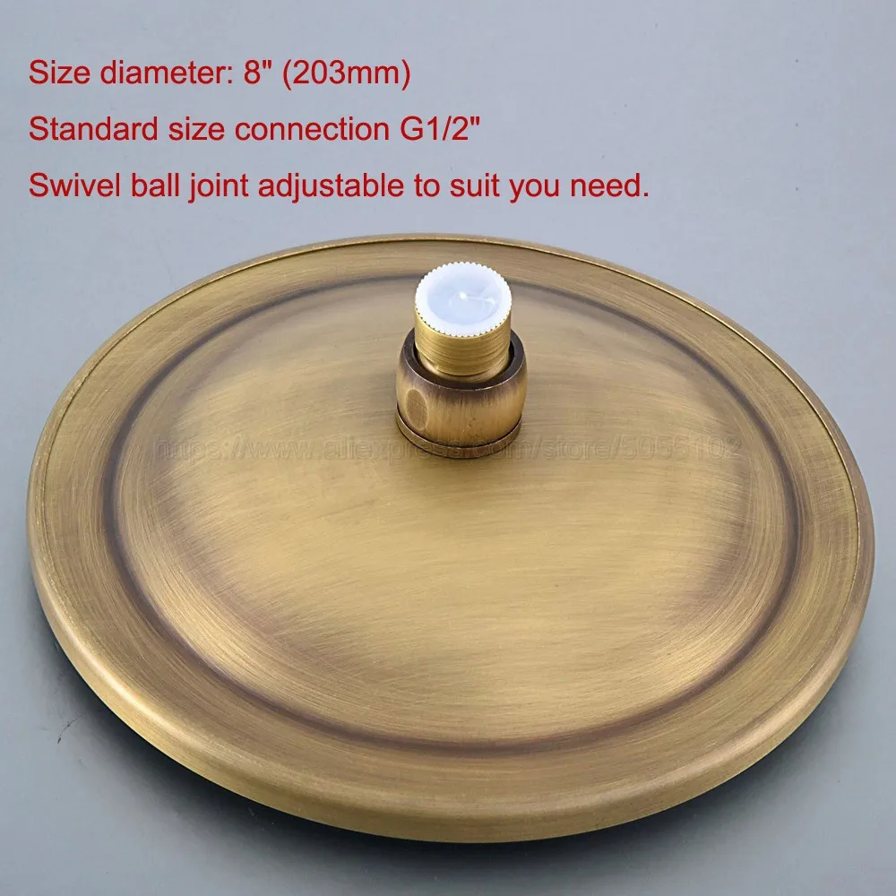 8" ( inch ) Vintage/Retro Round Shower Head Antique Brass Water Rains With Shower Bathroom Set Wall Mounted Top spray zsh241