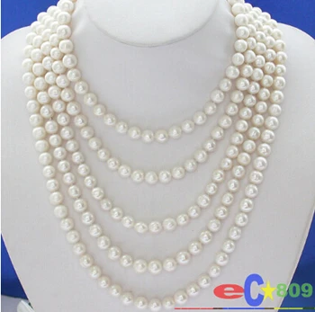 

yan 1708 LONG 100" 9MM white ROUND FRESHWATER PEARL NECKLACE
