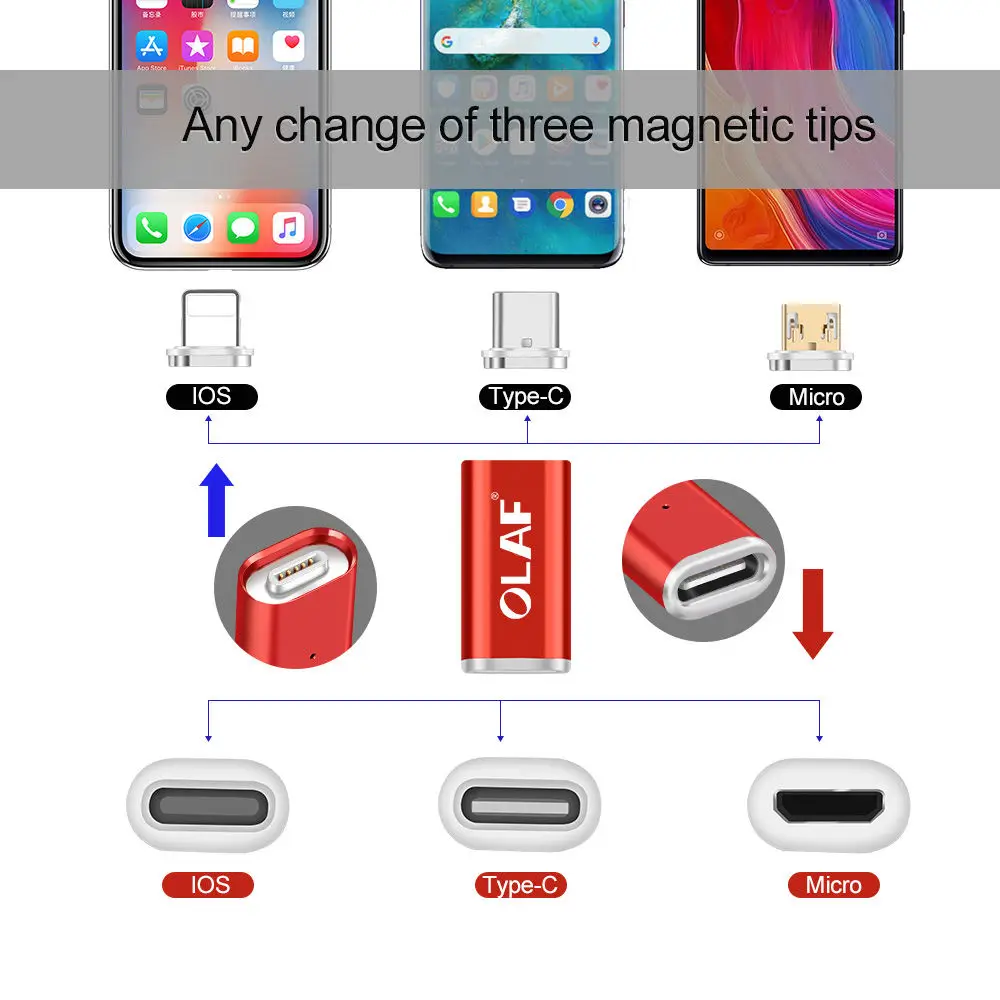Олаф Магнитный адаптер для телефона Micro USB/type C для зарядного устройства для iphone 7 X XR XS Max адаптер для преобразования для samsung S8 S9 Plus