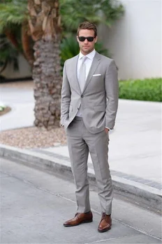 

Elegant Grey Wedding Men Suit Notch Lapel Slim Fit 2 Pieces (Jacket +Pant)For Wedding Groom Tuxedos Formal Suit Custom Made