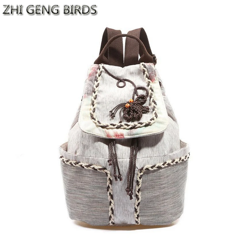 ZHI GENG BIRDS Ethnic Handmade font b Women b font font b Backpack b font School