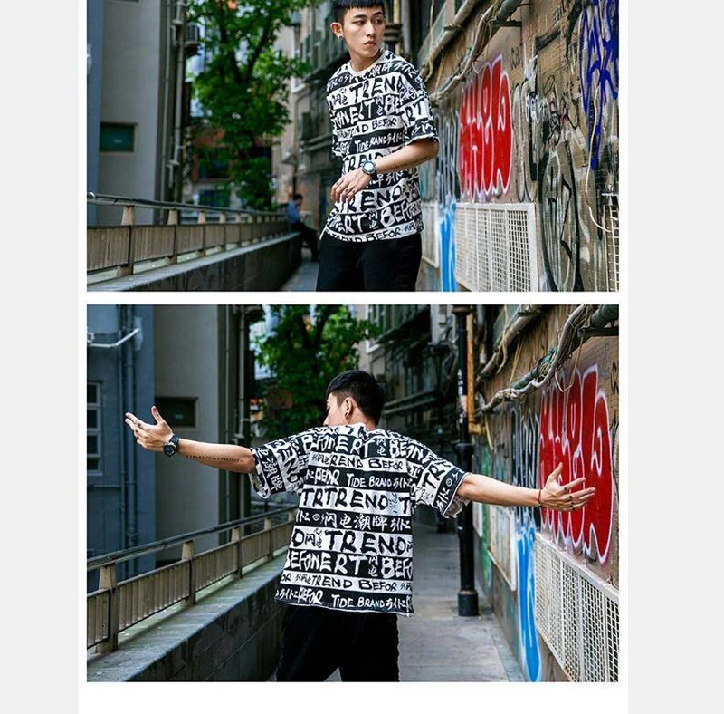 Oversized Mens Graffiti t Shirt Hip Hop Print Hipster Tshirt Men Fashions Street Style  (18)