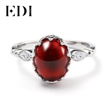 

EDI Vintage Baroque Crown Garnet Ring Real 925 Sterling Silver Luxury Oval Cut Simulated Gemstone Ring For Women Jewelry